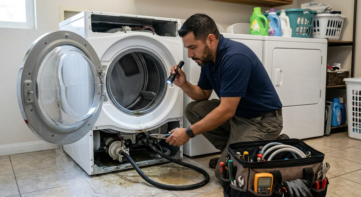 Technician checking a National City washer that will not drain